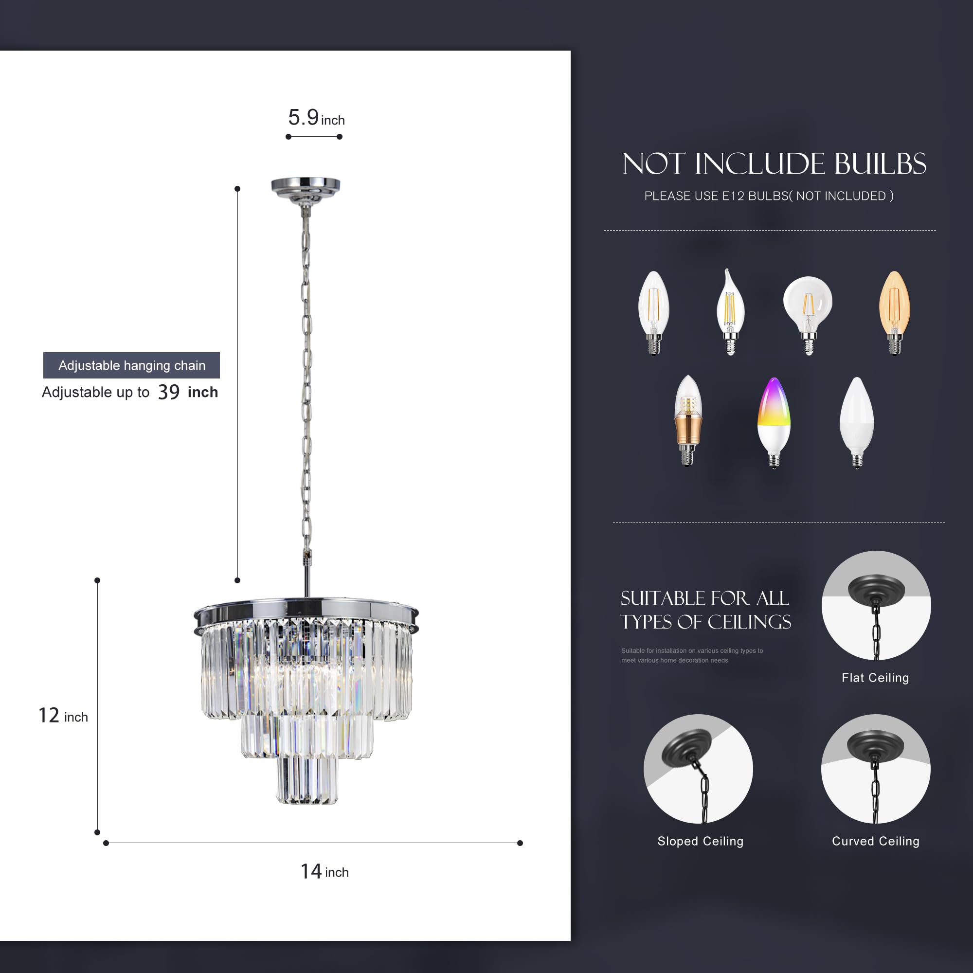Crystal Chrome Modern Chandelier - 4-Light Pendant Ceiling Fixture with 3-Tier Design for Dining Room, Living Room & Kitchen Island Lighting | Perfect for Home Decor, Wedding Venues and Restaurant Ambiance