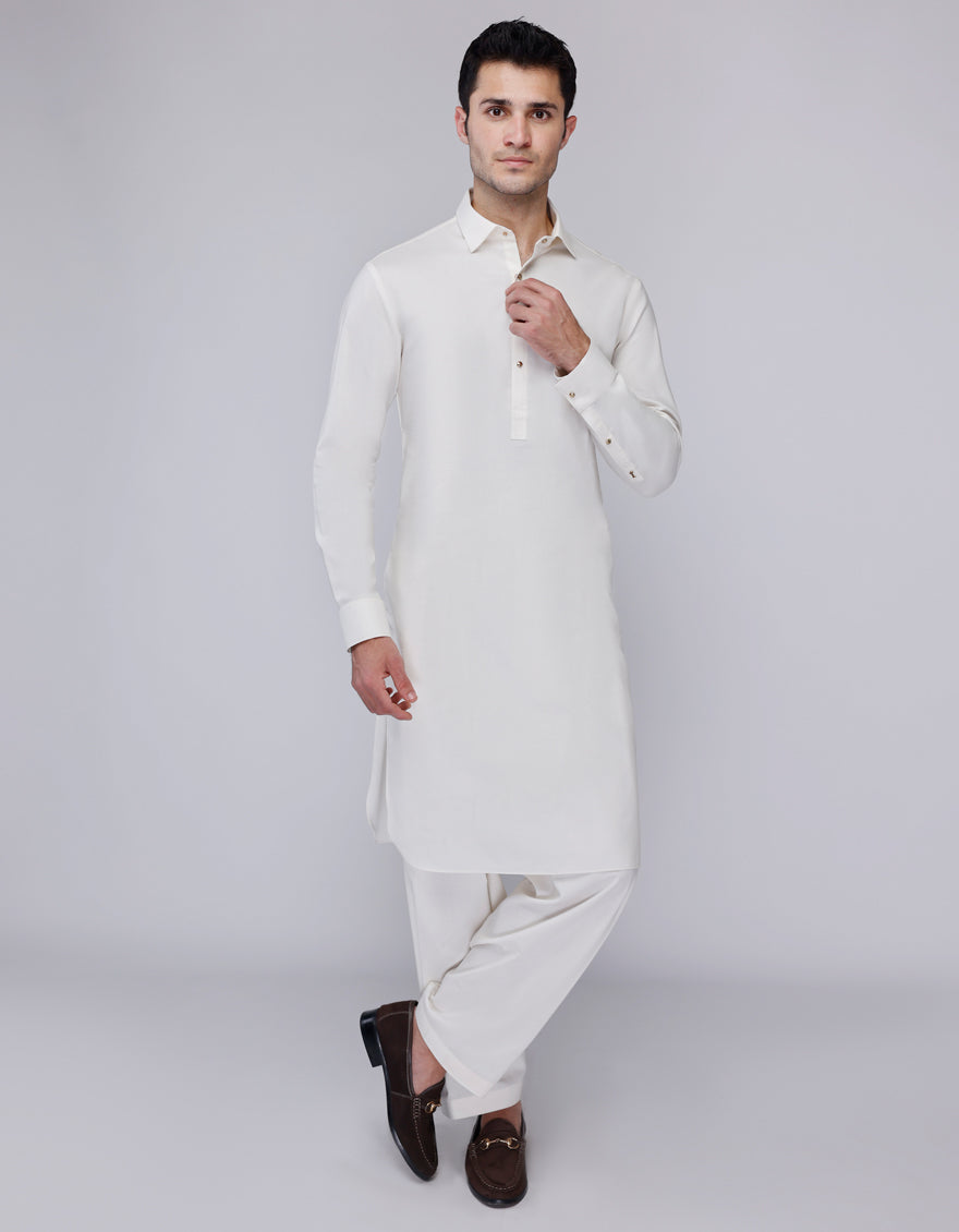 Premium Cotton White Shalwar Kameez by J. Junaid Jamshed - Traditional Pakistani Dress for Men, Eid Outfit & Wedding Attire