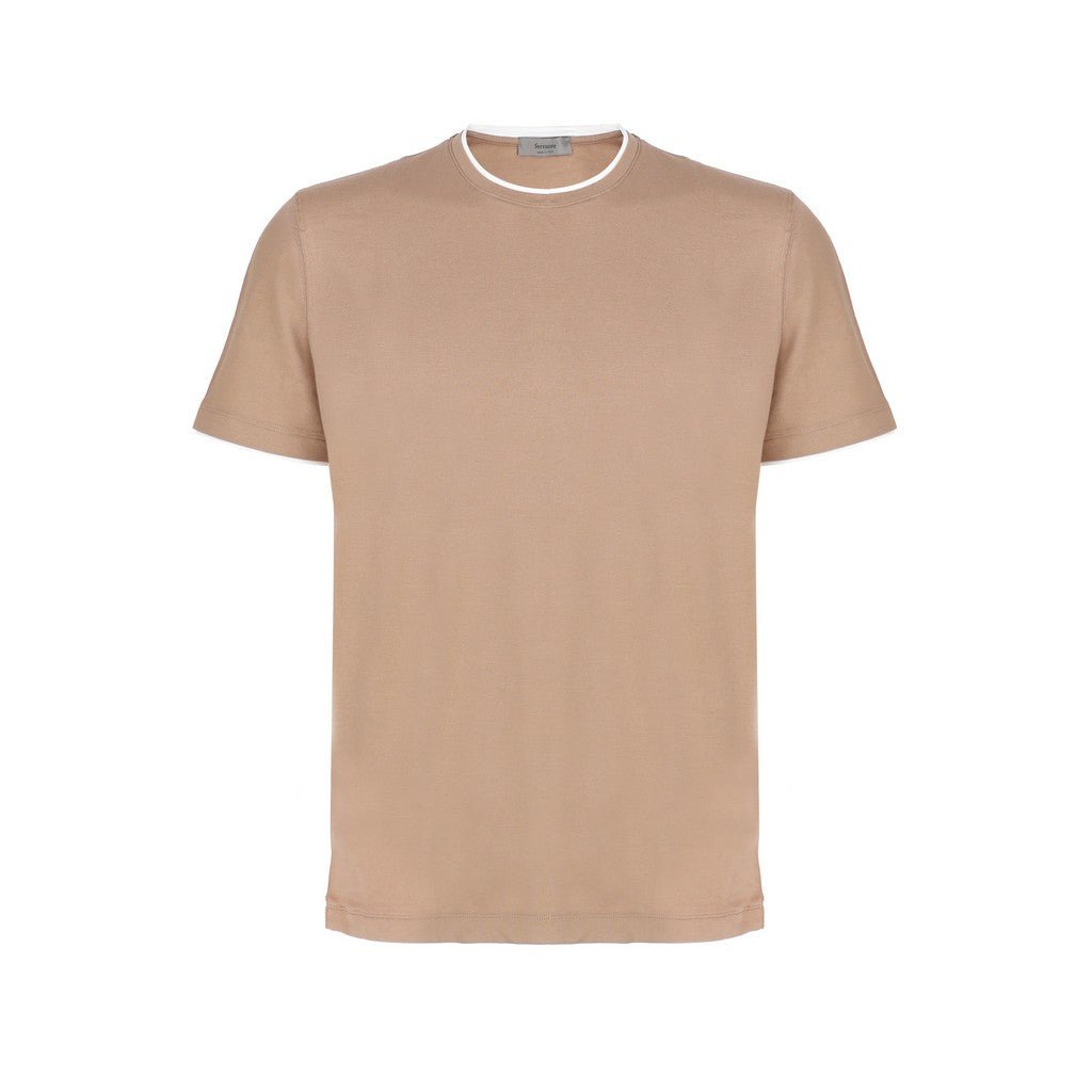 FERRANTE Men's Cotton Crew Neck Short Sleeve T-Shirt - Soft Casual Tee for Everyday Wear - Perfect for Summer, Travel & Outdoor Activities - Beige