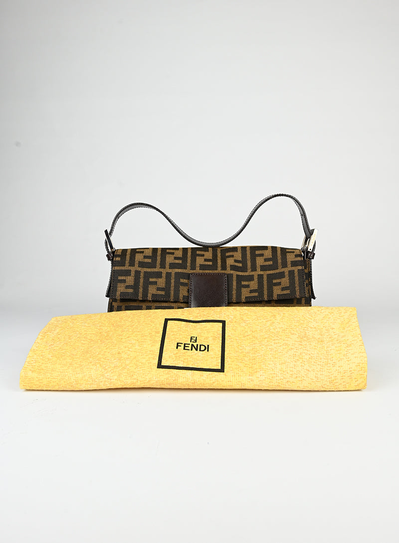 Fendi Baguette FF Monogram Fabric Shoulder Bag - Luxury Designer Handbag for Women | Perfect for Everyday Use, Parties & Office