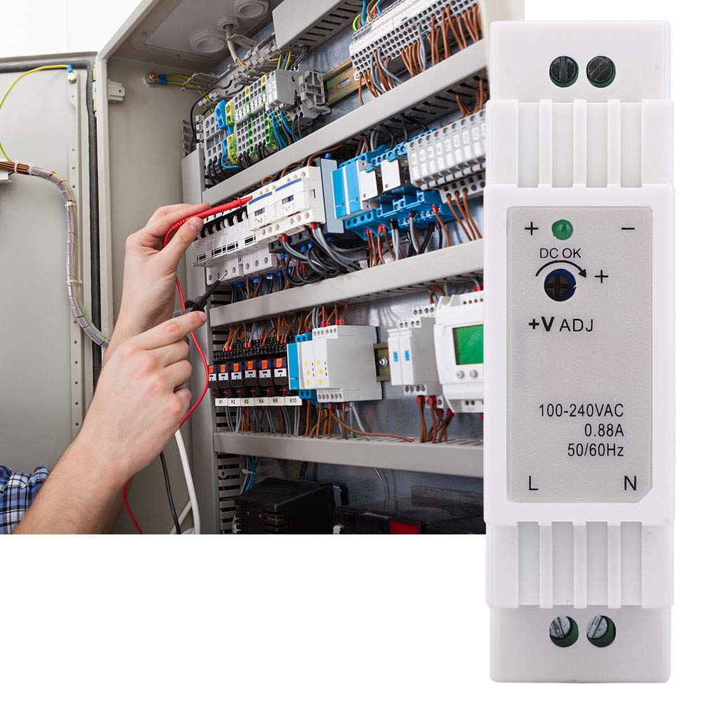 DIN Rail Power Supply 15W 5V 3A, AC/DC 100-240V Input, Single Phase Output Switching Power Supply for Industrial Control Cabinet Equipment - Perfect for Automation Systems, PLCs, and Electrical Enclosures