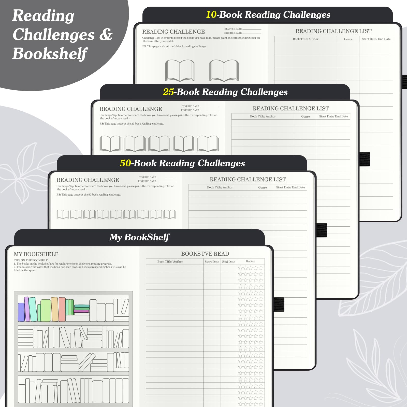 Reading Journal for Book Lovers - 65 Page Book Tracker & Review Log with Bookmarks, Tabs & Multicolor Pen - Perfect Gift for Readers, Women & Men - Ideal for Book Clubs, Reading Challenges & Personal Reading Goals (Black)