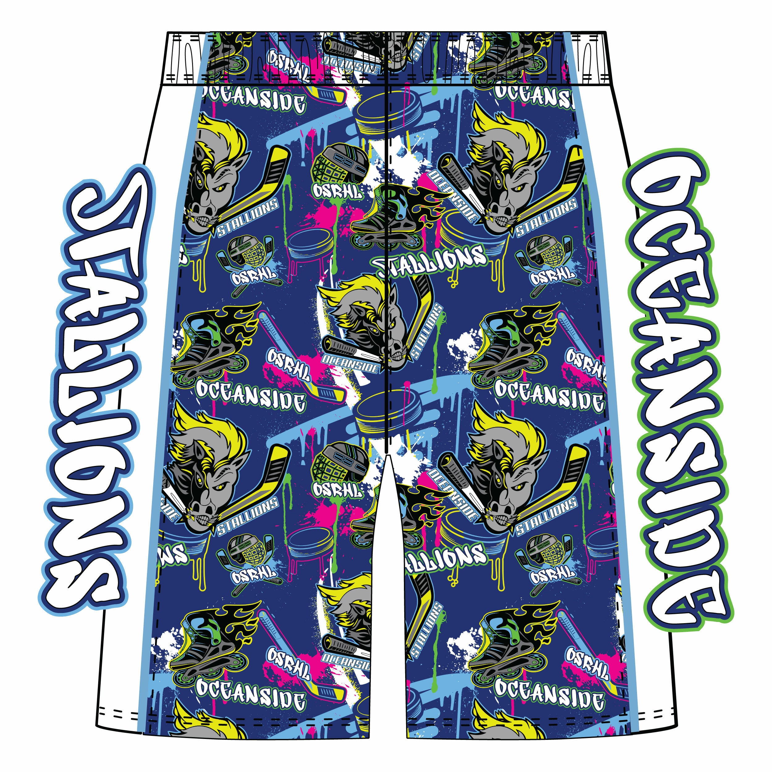 Boys & Men's Oceanside Stallions Hockey Shorts - Breathable Quick-Dry Sports Shorts for Hockey, Soccer & Running - Perfect for Training, Games & Outdoor Activities