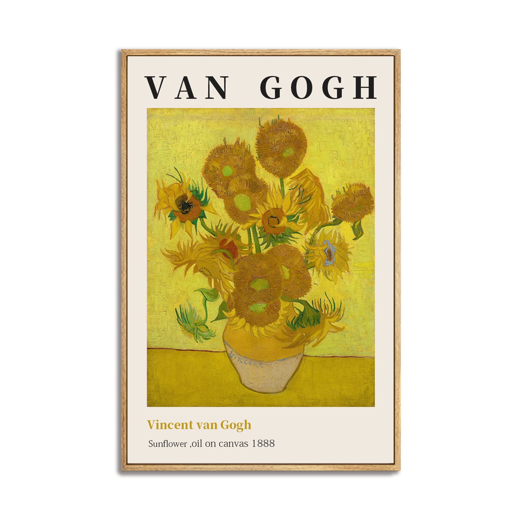 Van Gogh Sunflowers Framed Canvas Print - 16x24 Inch Wall Art Reproduction for Living Room, Office, Bedroom Decor | Classic Floral Painting with Natural Wood Frame | Perfect Gift for Housewarming & Home Styling