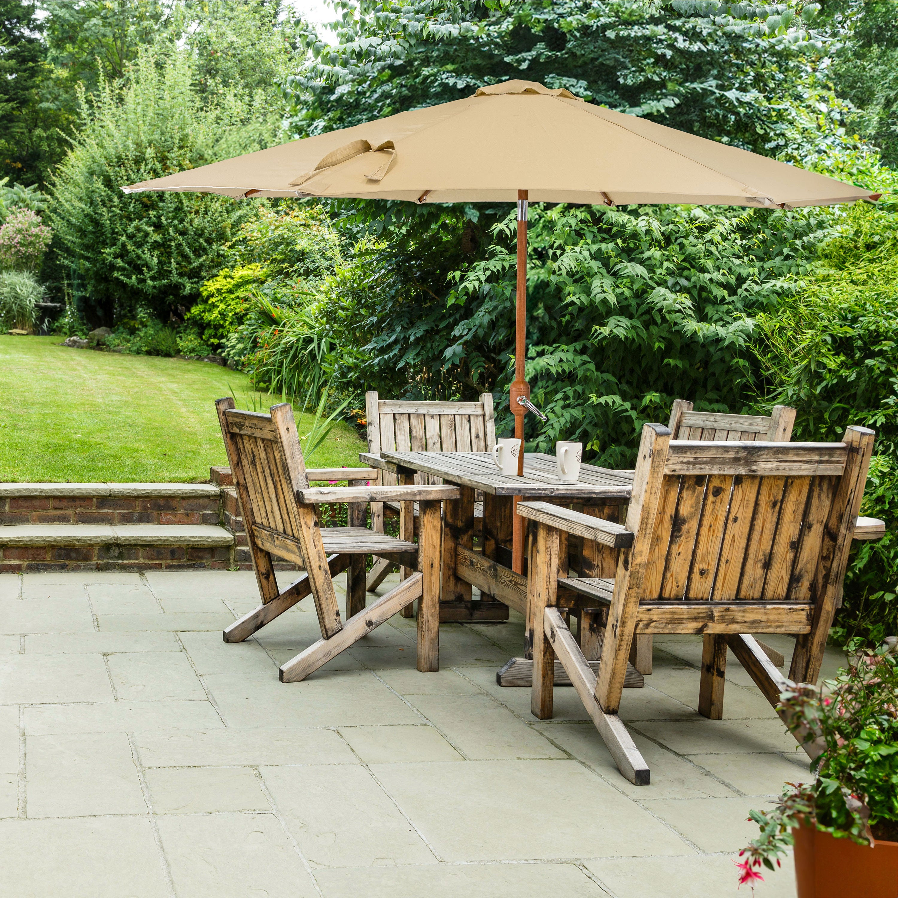 Sunnydaze 8.5 ft Outdoor Patio Umbrella with Realistic Woodgrain Finish - Perfect for Backyard, Poolside, and Garden Shade