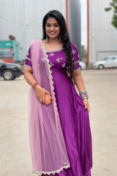 Elegant Purple Anarkali Dress for Women - Traditional Indian Kurti with Embroidery - Perfect for Weddings, Festivals & Special Occasions
