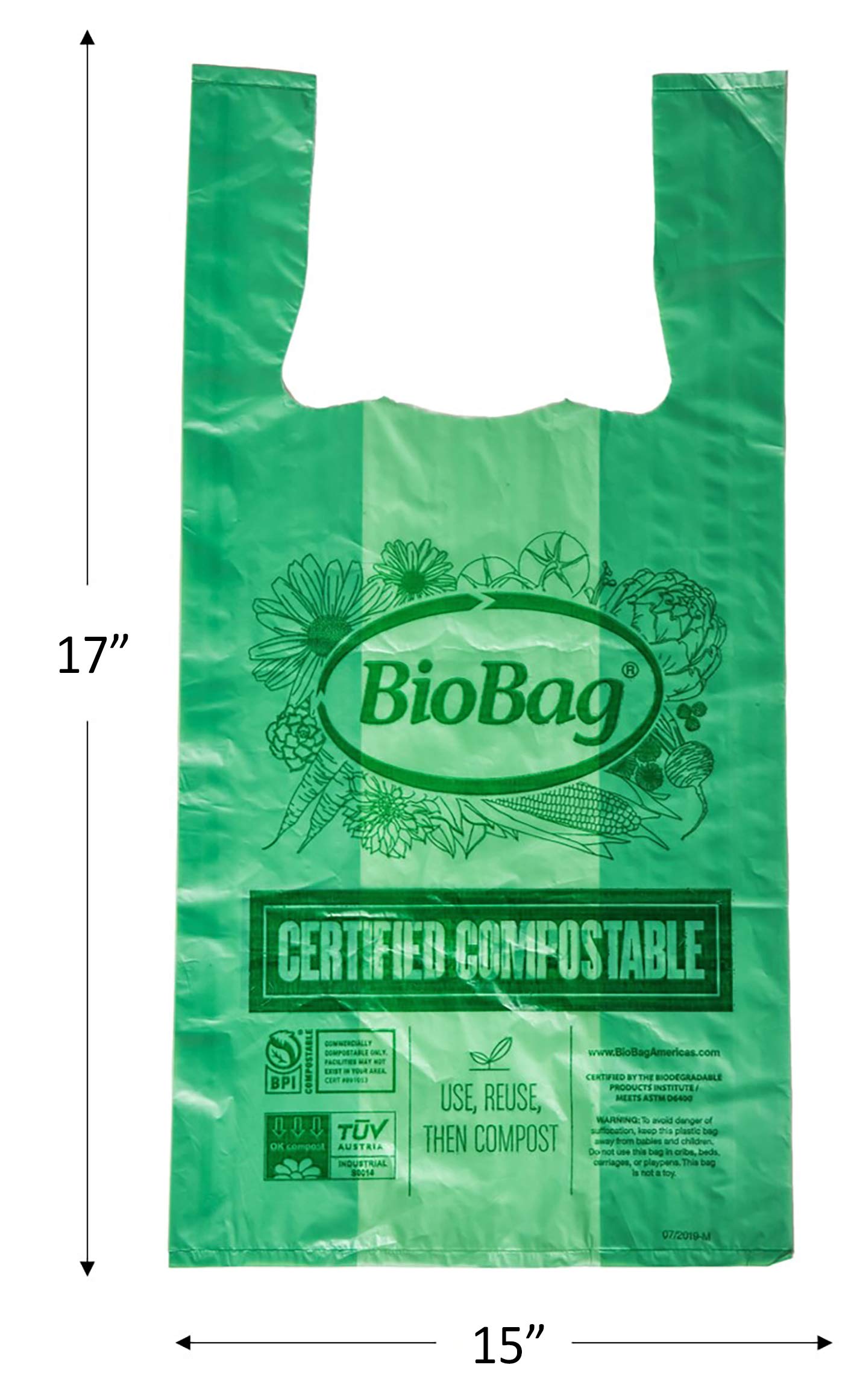 BioBag (USA) 100% Certified Compostable Shopping Bags - 10 lb Capacity, 600 Count Small Eco-Friendly Bags for Groceries, Farmers Markets & Restaurants | Perfect for Sustainable Shopping, Food Storage & Waste Reduction
