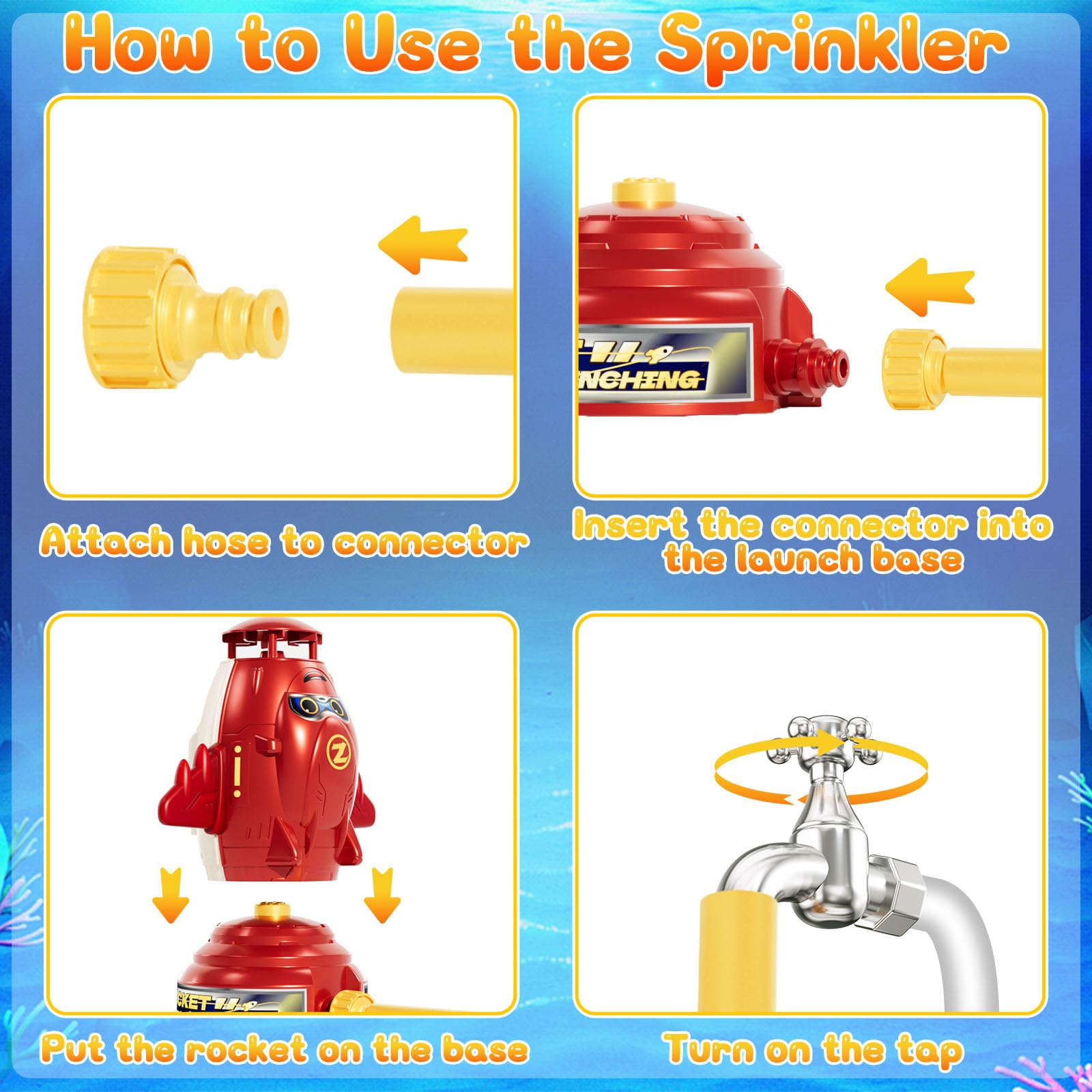 Outdoor Water Rocket Sprinkler Launcher Toy for Kids Ages 4-8 - Fun Summer Backyard Water Play & Birthday Gift for Boys & Girls - Perfect for Pool Parties, Garden Games & Outdoor Family Fun