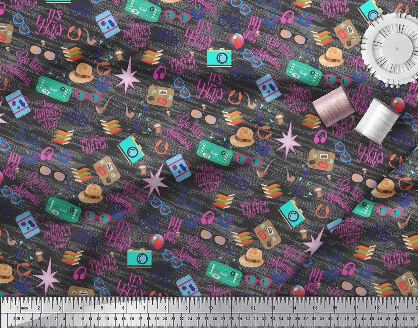 Soimoi Poly Georgette Black Fabric by The Yard - 52 Inch Wide Premium Camera Hat & Briefcase Travel Material - Fashion & Home Decor Fabric for Dresses, Scarves, Curtains & DIY Projects