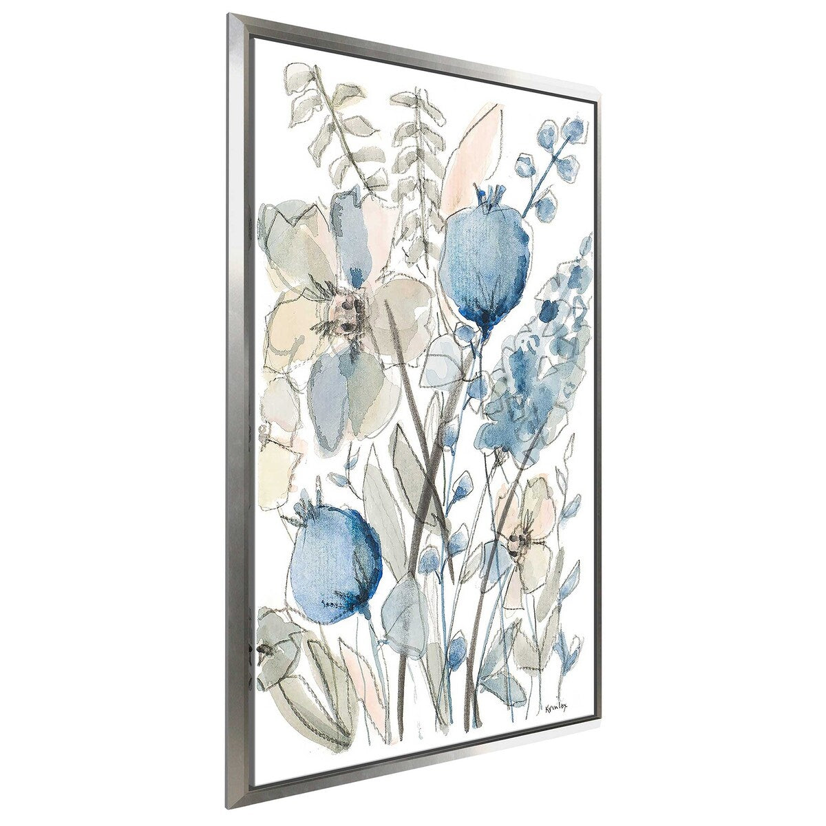 Blue and White Floral Print Floating Canvas Wall Art - Modern Home Decor for Living Room, Bedroom & Office