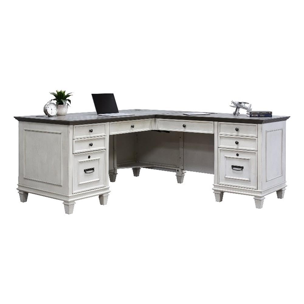 Martin Furniture Pedestal Desk - Modern White Writing Desk for Home Office, Study & Workspace | Sturdy Computer Desk with Spacious Work Surface & Elegant Design