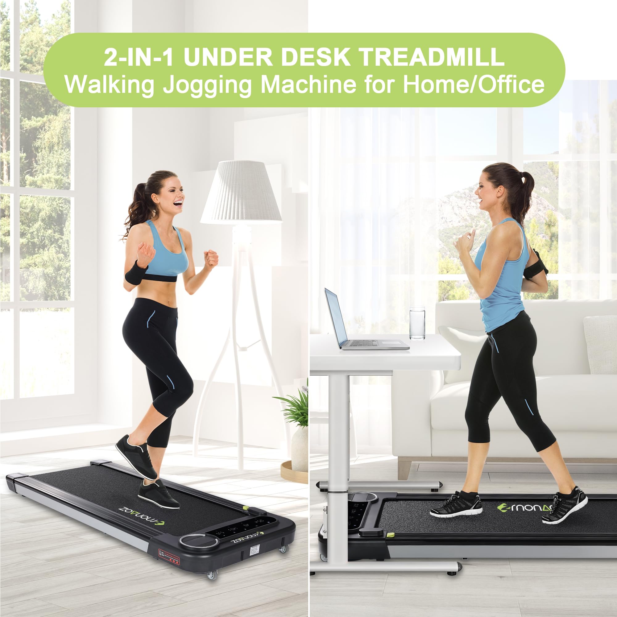 2 in 1 Under Desk Treadmill with Bluetooth Speaker - Walking Pad & Jogging Machine with Remote Control, Max 265lbs Capacity - Perfect for Home Office Workouts & Compact Spaces