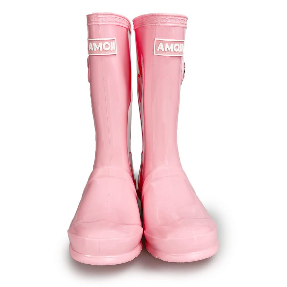 Amoji Girls' Easy-On Rain Boots for Kids - Waterproof & Comfortable for Outdoor Play, Puddle Jumping, and School