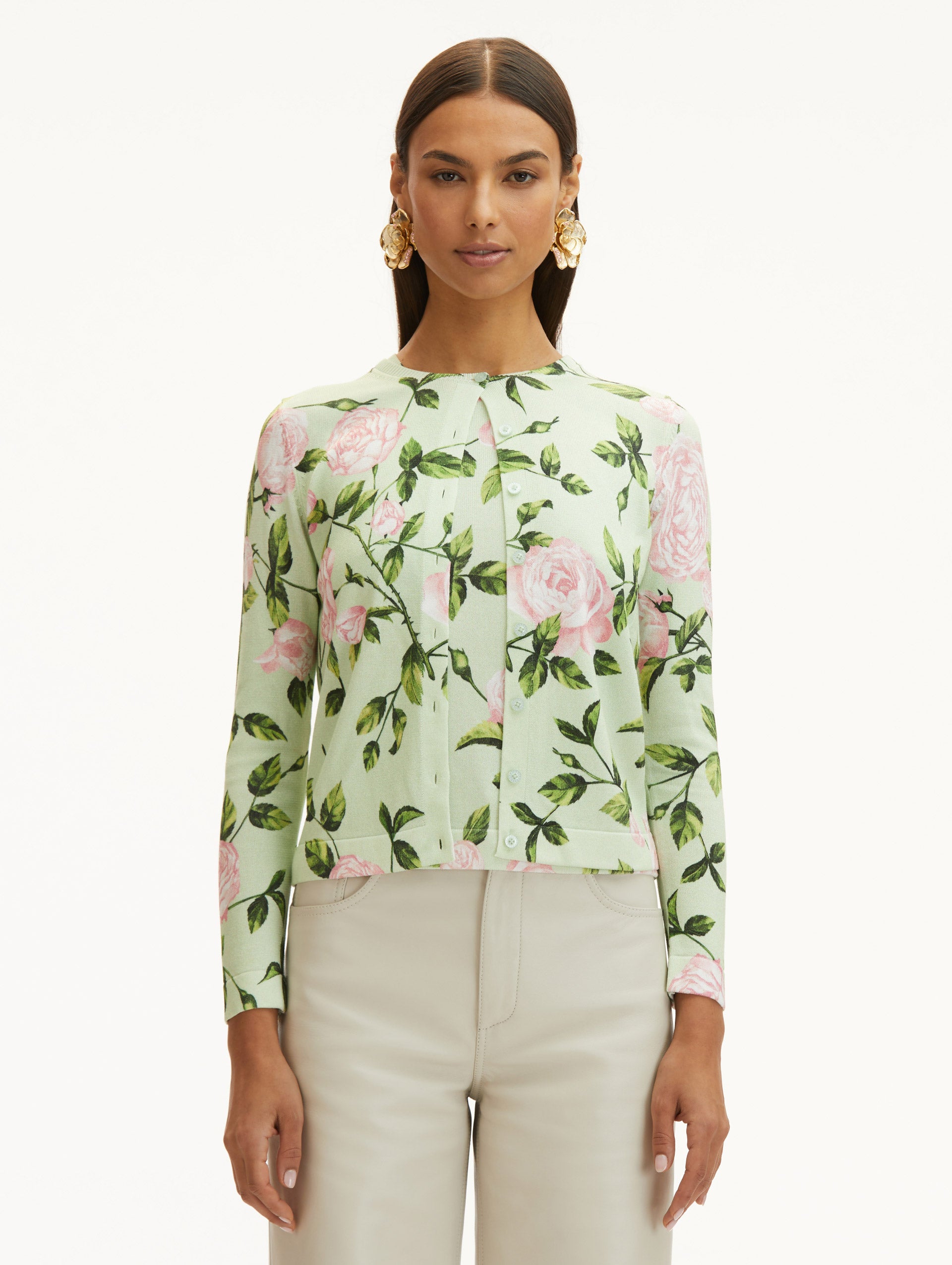 English Rose Printed Cardigan Women's Vintage Floral Knit Sweater - Perfect for Spring Outfits & Tea Party Fashion
