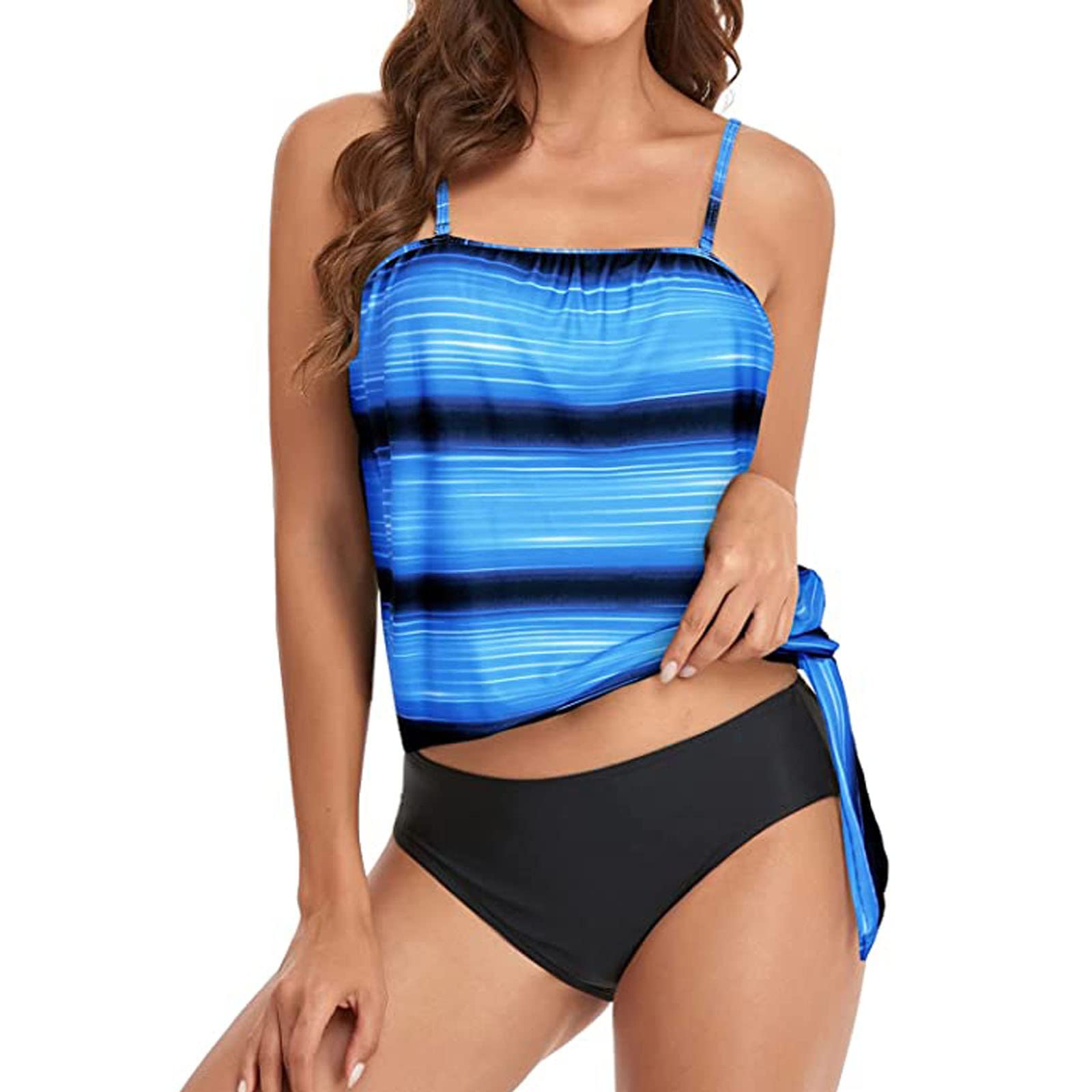 XUNRYAN Women's & Girls' Two-Piece Bandeau Tankini Swimsuits - Strapless Bathing Suits with Blouson Swim Tube Top & Shorts Set | Perfect for Beach, Pool & Summer Vacations