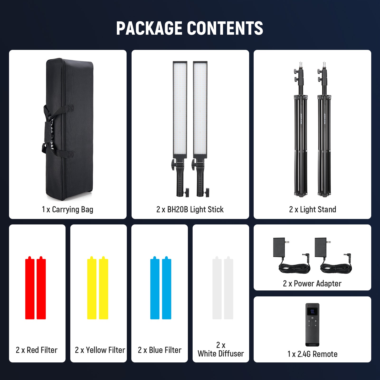 NEEWER BH20B Upgraded 21W LED Video Light Stick Kit - Professional Lighting for YouTube, TikTok, Photography & Videography - Perfect for Vlogging, Live Streaming, and Studio Shoots