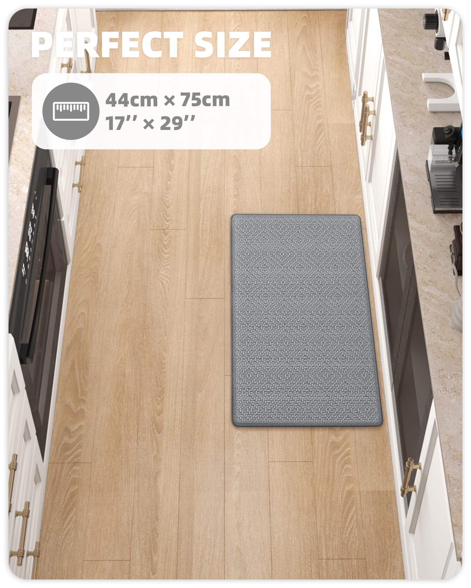 Anti-Fatigue Kitchen Floor Mat - Non-Slip Cushioned Foam Pad for Standing Comfort, 17