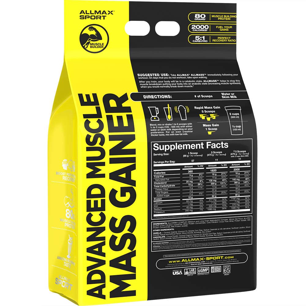 Allmax Nutrition All Mass Post Workout Gainer - High Calorie Protein Powder for Muscle Growth & Recovery, Vanilla Flavor, 12lb (Pack of 1) | Ideal for Bodybuilding, Weight Gain & Post-Workout Recovery