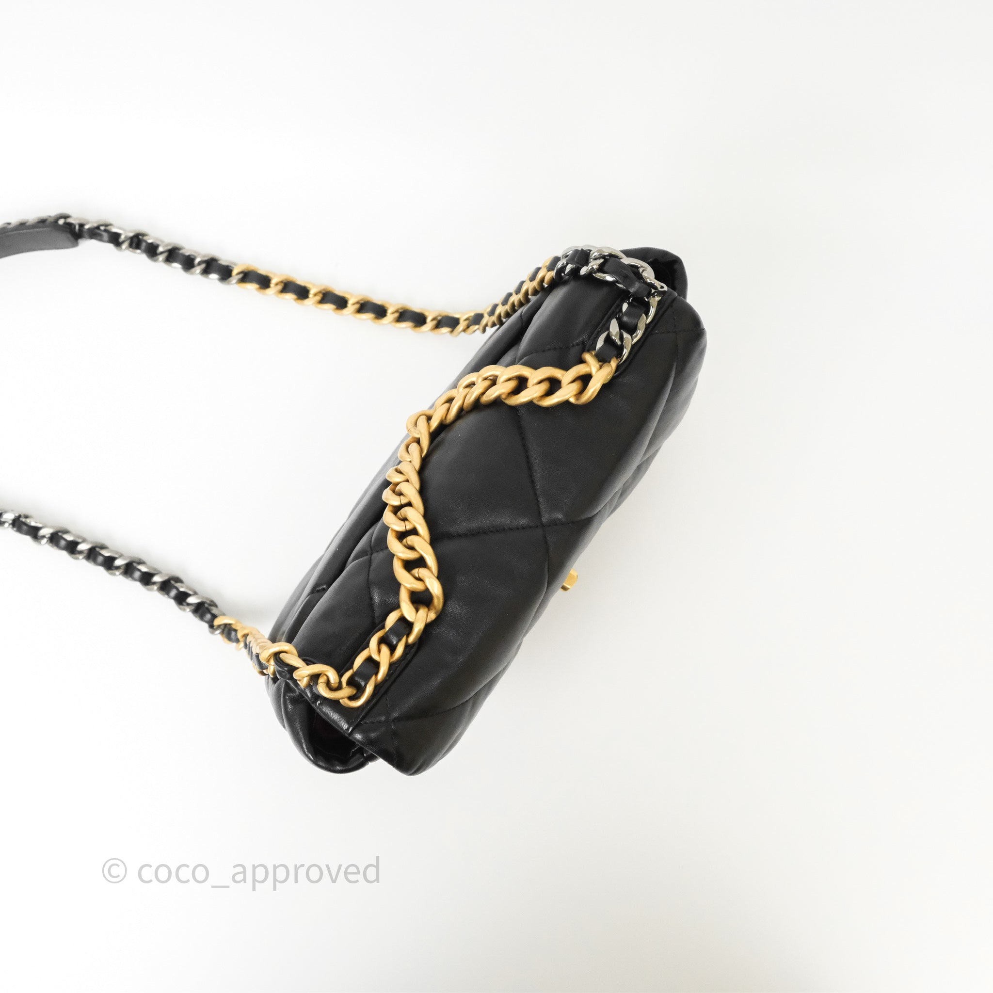 Chanel 19 Small Black Leather Flap Bag with Mixed Gold & Silver Hardware - Luxury Designer Handbag for Women, Perfect for Evening Events & Date Nights