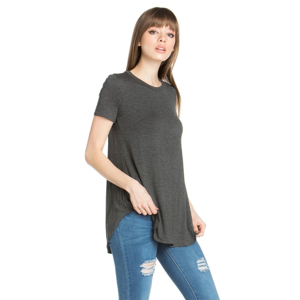 Azules Women's Short Sleeve Tunic Tops - Flowy Scoop Neck Blouse for Leggings | Casual Summer Outfit, Workwear & Dressy Occasions
