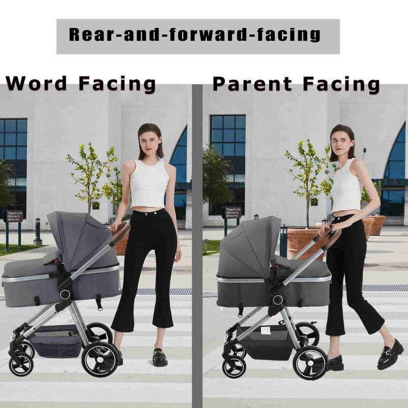 2-in-1 Baby Stroller with Bassinet - Lightweight Foldable Convertible Travel Stroller for Newborn to Toddler (0-36 Months) - Modern Pram for Boys & Girls - Perfect for Shopping, Travel & Daily Walks