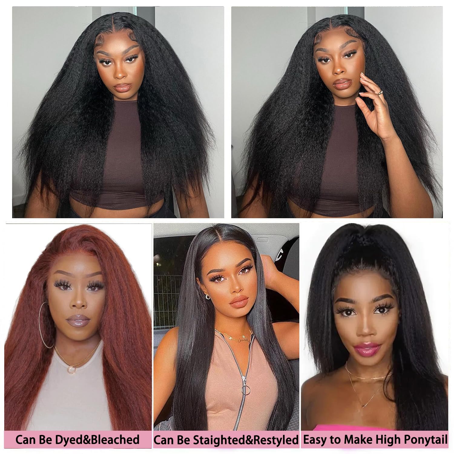18 20 22 Inch Kinky Straight Human Hair Bundles - 100% Unprocessed Brazilian Virgin Hair Extensions for Quick Weave | Yaki Straight Texture | Natural Black Color | Perfect for Daily Wear, Styling, and Protective Hairstyles