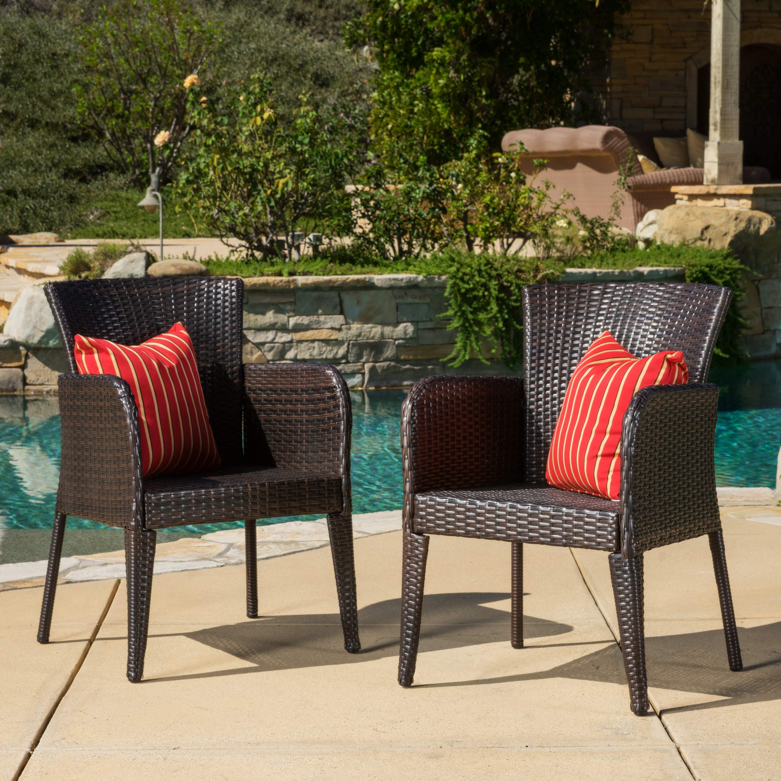 Christopher Knight Home Anaya Outdoor Wicker Dining Chairs, 2-Piece Set, Multibrown - Weather-Resistant Patio Furniture for Garden, Poolside & Backyard Dining