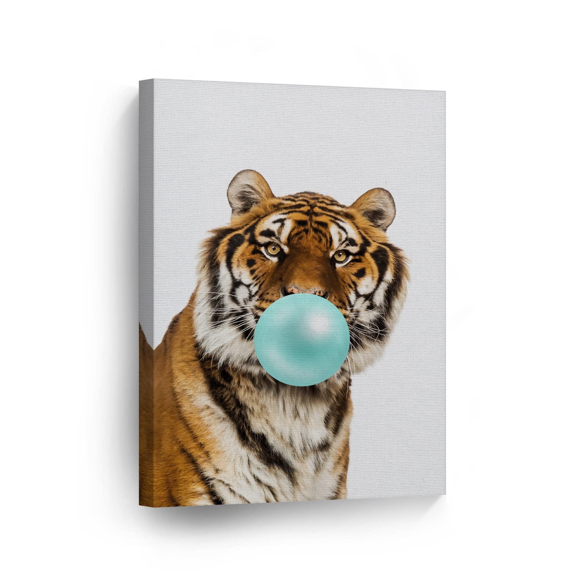 Tiger Chewing Bubble Gum Canvas Wall Art - African Safari Animal Pop Art Print (40x30 Inches) for Office, Living Room, Bedroom & Nursery Decor - Perfect for Kids Rooms & Wildlife Themed Spaces