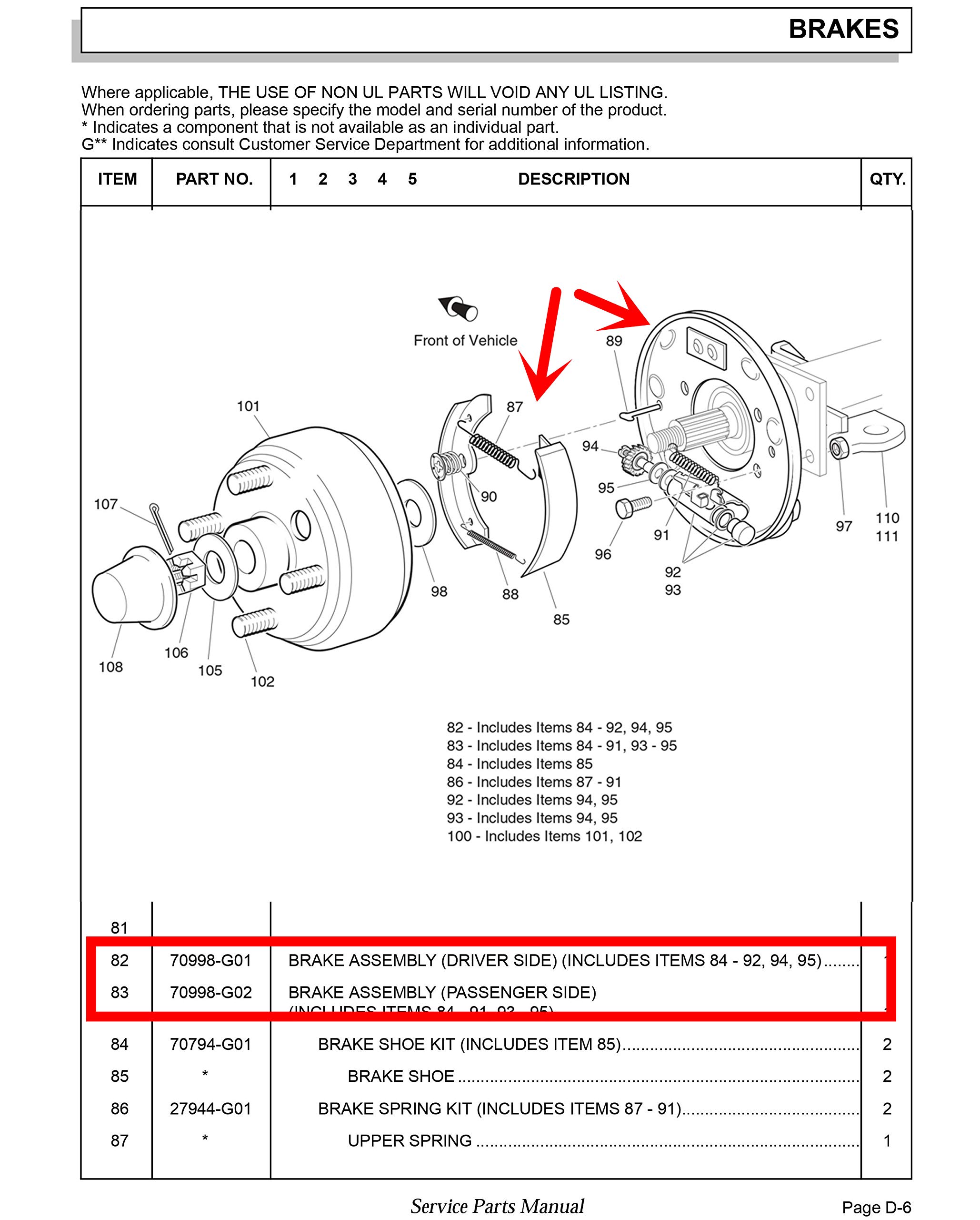 EZGO Golf Cart Brake Assembly with Brake Shoes - OEM#70998-G01 & 70998-G02 Replacement Parts for EZGO Golf Carts | Perfect for Golf Course Maintenance & Personal Use