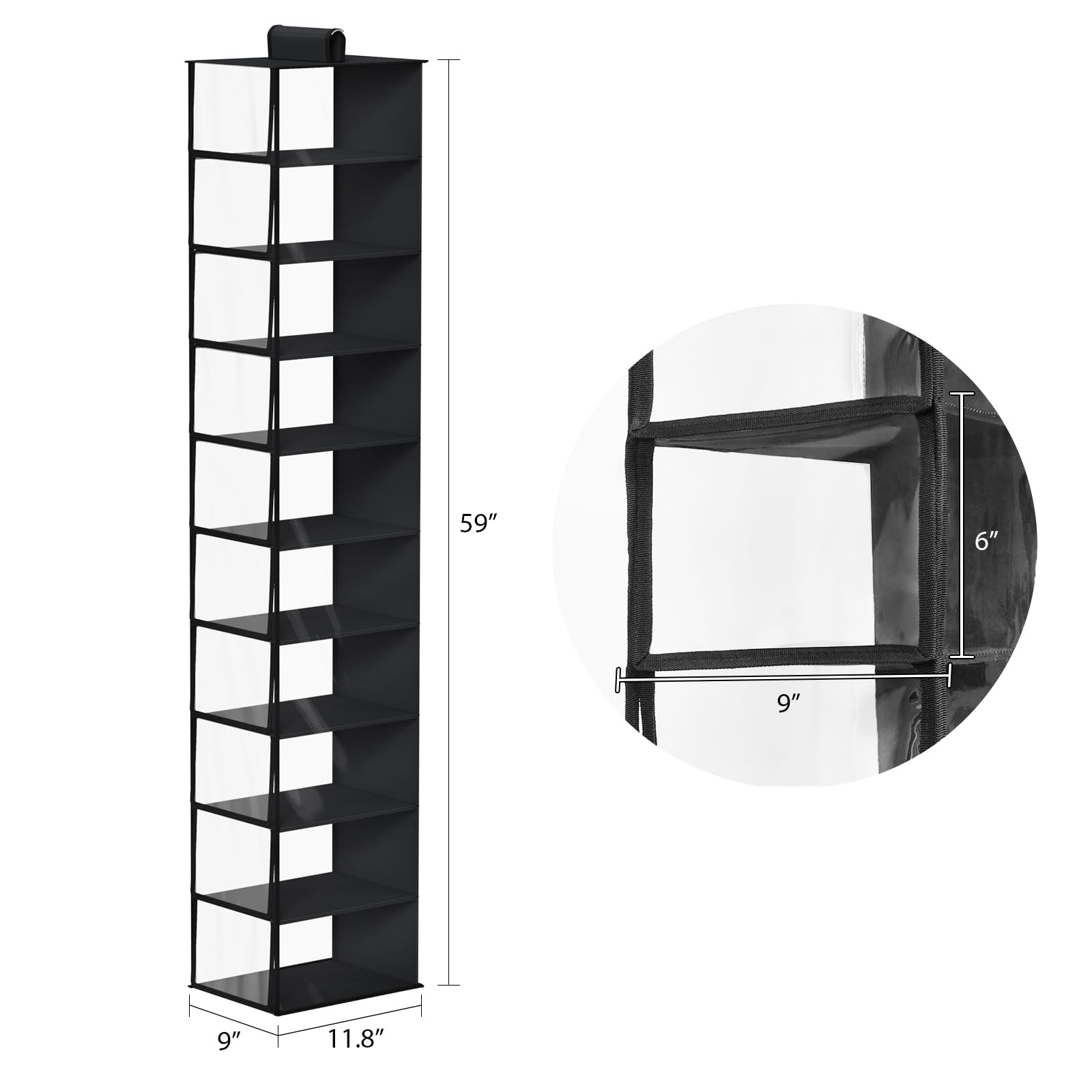 KEEGH 10-Shelf Hat Rack with Dust Cover - Baseball Cap Organizer & Storage for Closet - Clear/Black Hat Holder for Visible Protection - Perfect for Home, Office, and Dorm Organization