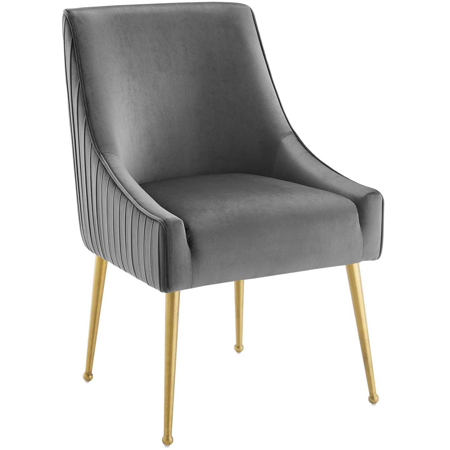Modway Discern Pleated Back Upholstered Performance Velvet Dining Chairs Set of 2, Gray - Modern Kitchen & Dining Room Seating for Home & Restaurant