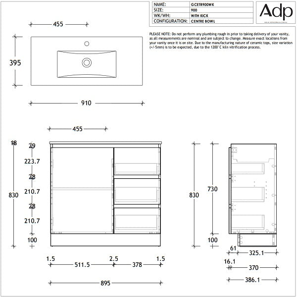 ADP Glacier Lite Ceramic Top Ensuite Trio Vanity Set - Modern Bathroom Vanity with Sink and Mirror for Small Spaces, Perfect for Apartments, Condos & Guest Bathrooms