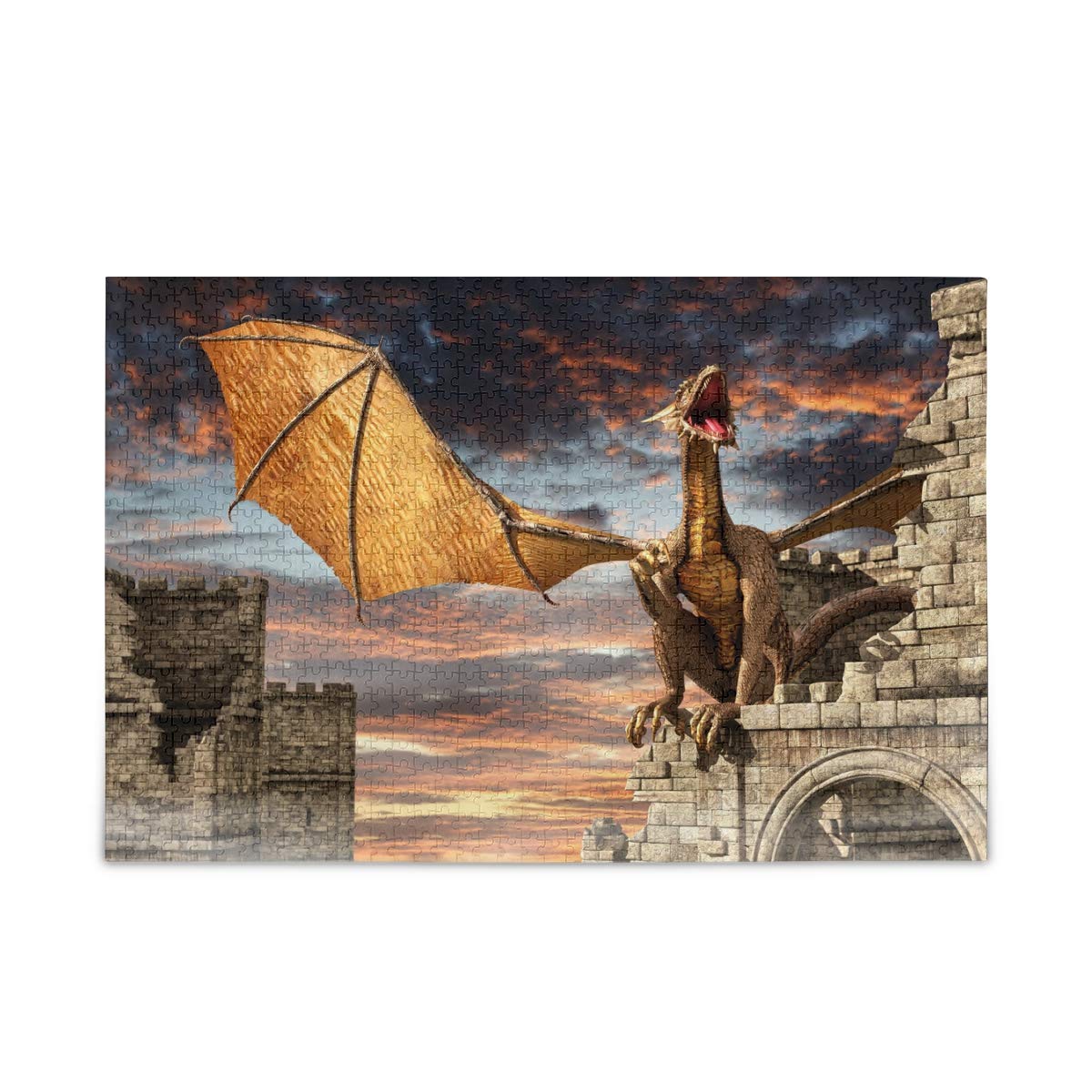 500-Piece Wooden Jigsaw Puzzle for Adults & Kids - Fierce Dragon Castle Challenge, Family Game Night Activity with Storage Bag | Perfect for Stress Relief, Brain Training & Quality Family Bonding Time