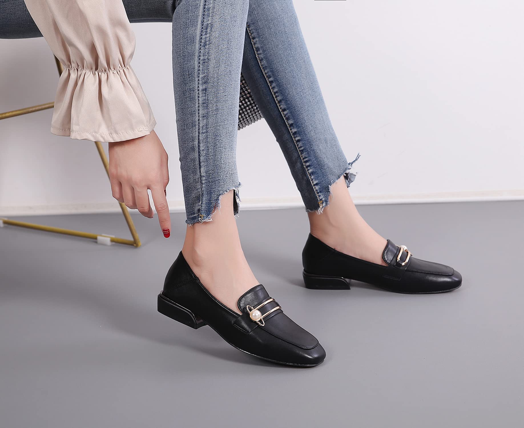 Mininshion Women's Penny Loafers Casual Flats with Low Heel - Black Size US 9.5 | Comfortable Slip-On Shoes for Office, Walking & Daily Wear