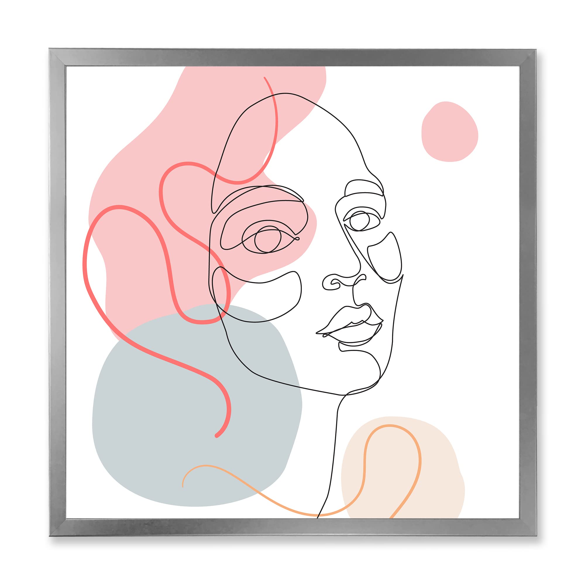 DesignQ Minimalist One Line Drawing of Young Woman in Pastel Tones - Modern Framed Wall Art Decor for Living Room, Bedroom & Office