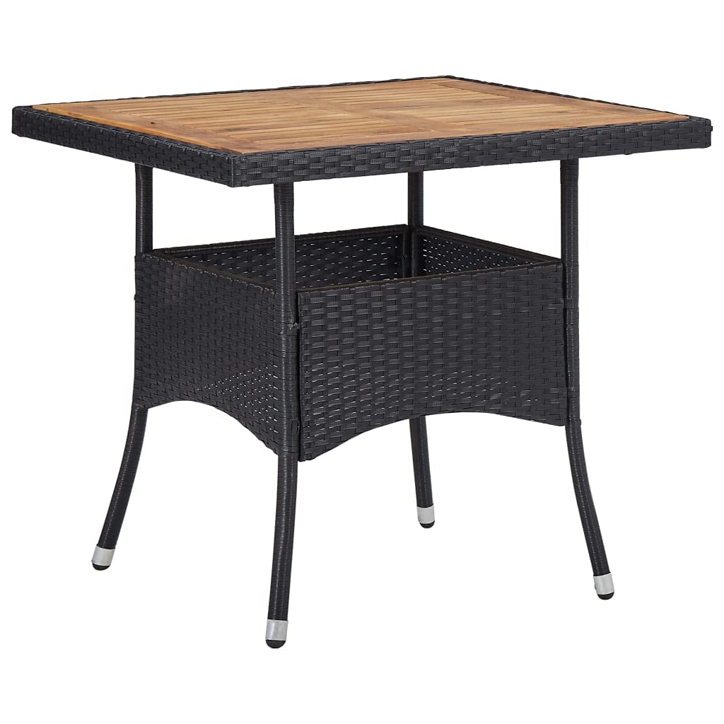 Black Poly Rattan & Acacia Wood Patio Dining Table - Rustproof, Waterproof, Weather Resistant Outdoor Furniture for Garden, Deck, Poolside & Backyard Dining