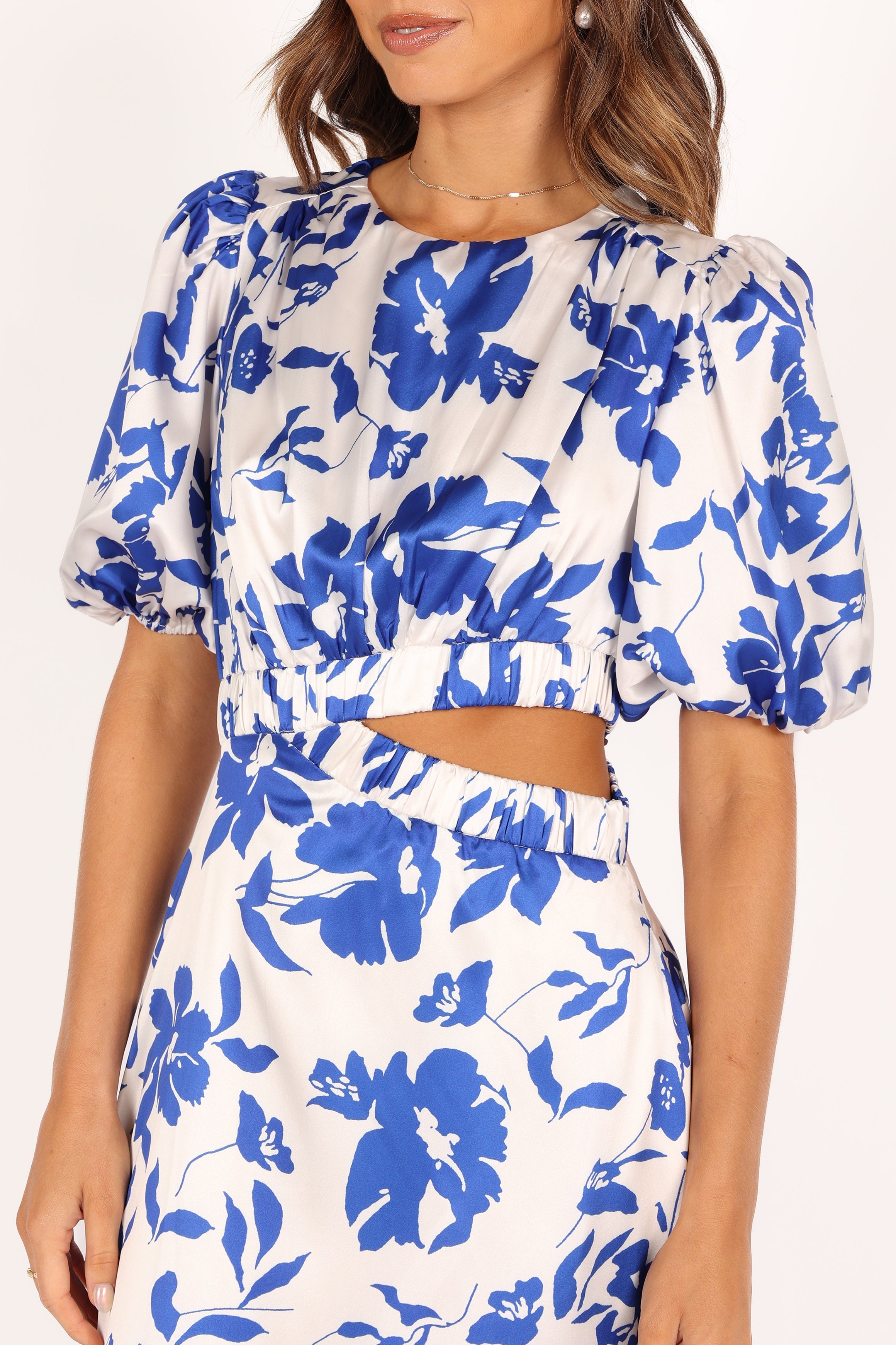 Aminah Women's Puff Sleeve Floral Dress - Blue Floral Print Summer Dress for Casual Wear, Parties & Special Occasions