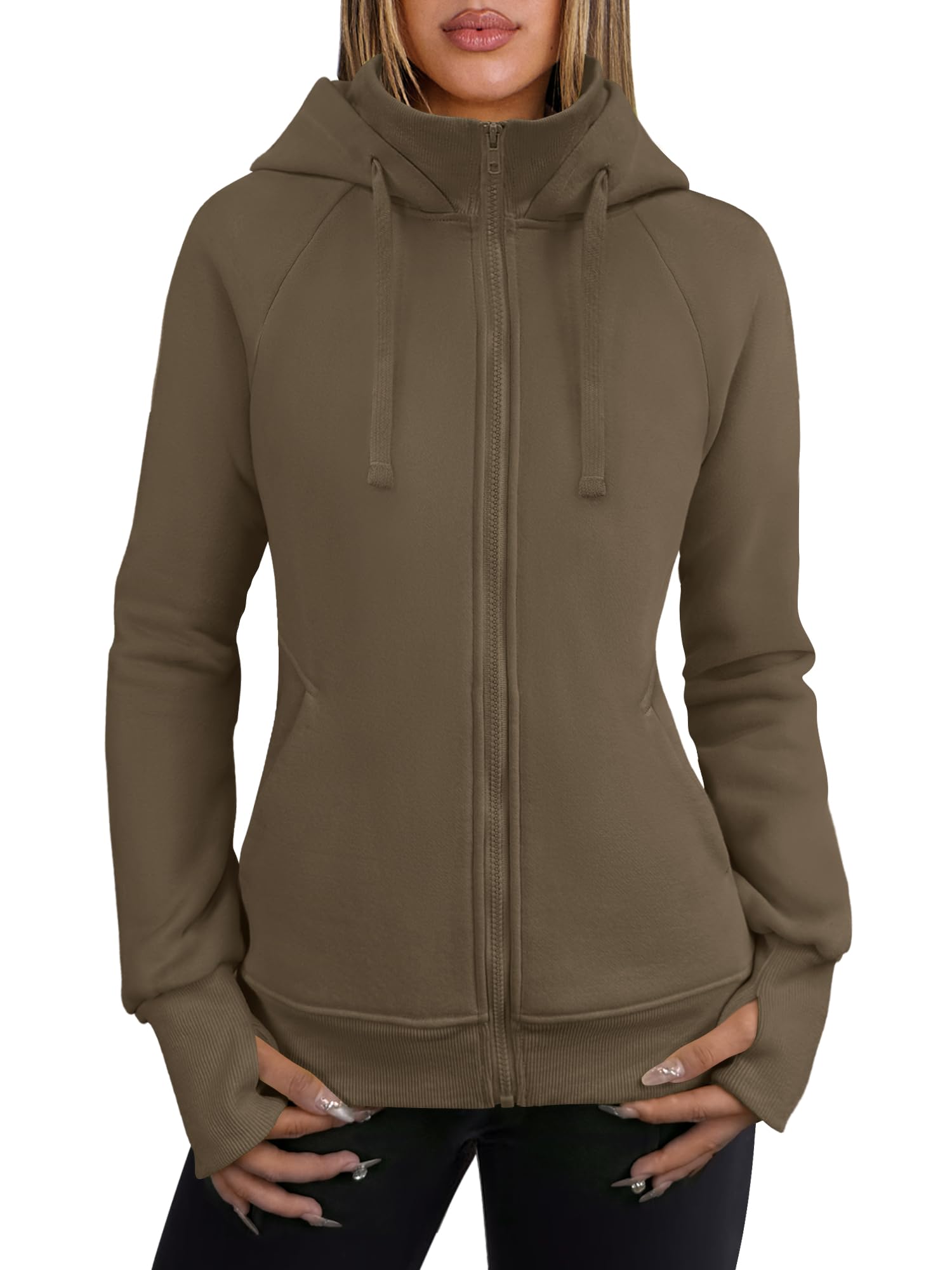 ANRABESS Women's Fleece Zip-Up Hoodie with Pockets - Long Sleeve Casual Sweatshirt for Fall Fashion | Preppy Y2K Outfits | Perfect for College, Streetwear & Cozy Loungewear