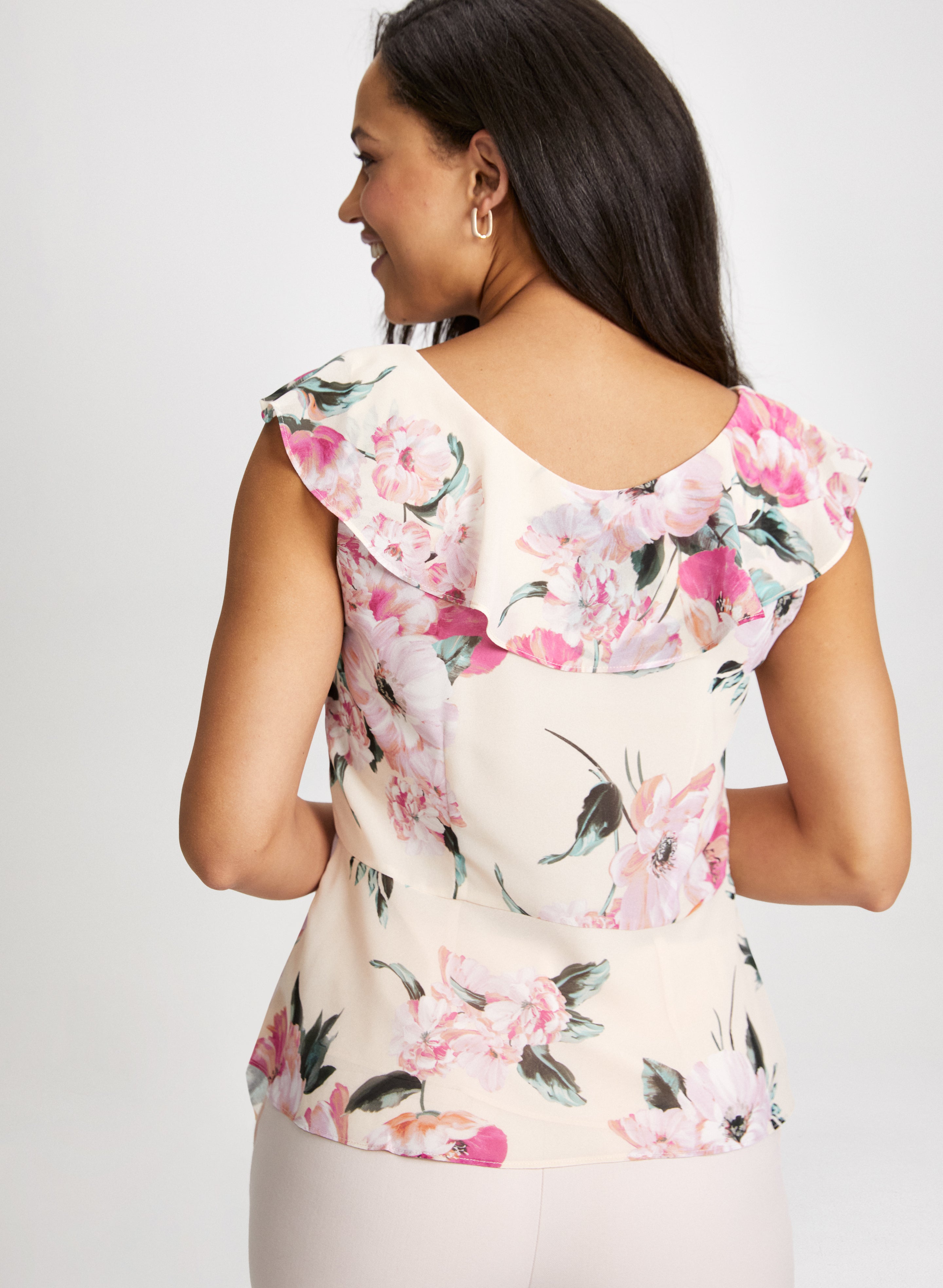 Floral Print Ruffle Blouse for Women - Elegant Flowy Tops with Ruffled Sleeves - Perfect for Spring Summer Outfits, Office Wear & Date Nights