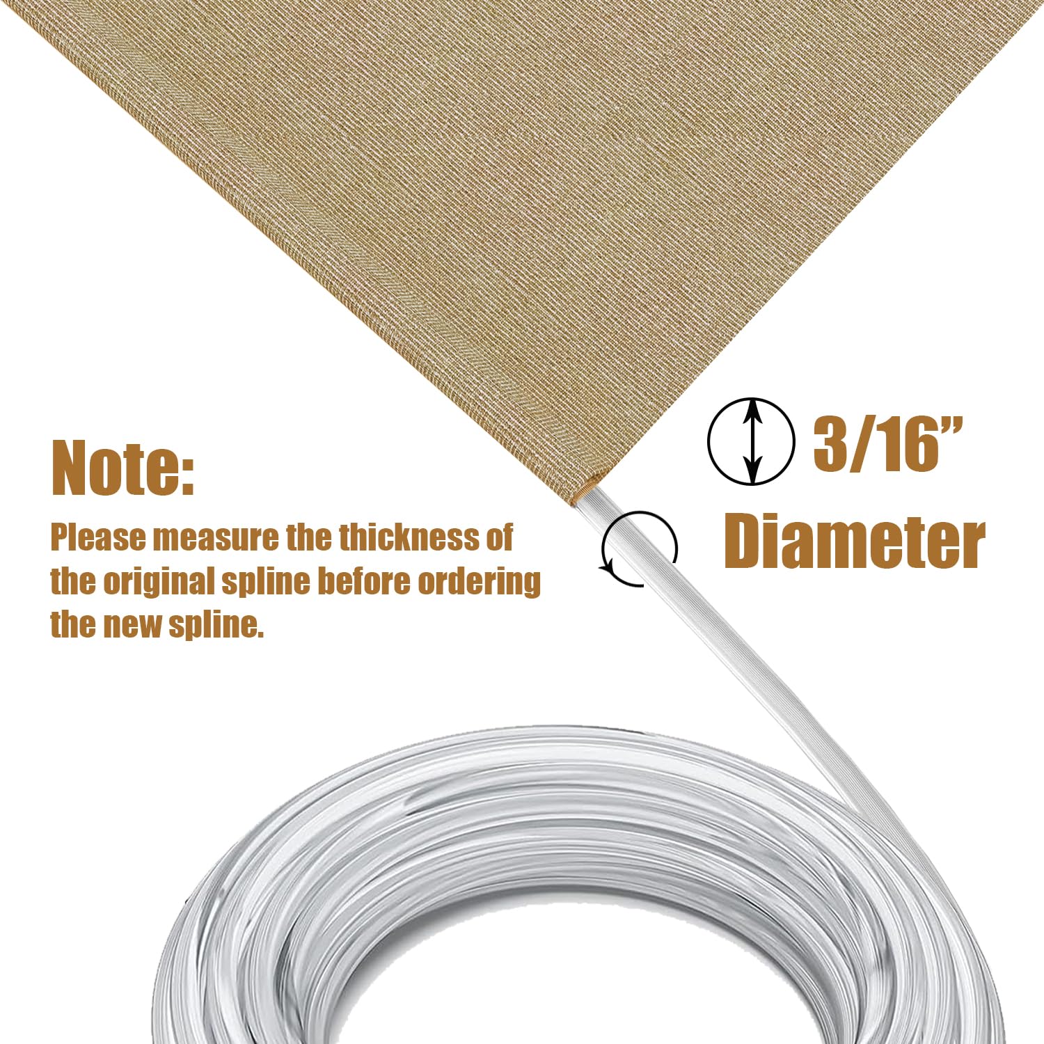 3/16'' Vinyl Sling Chair Spline Solid Awning Cord Replacement - 25 Ft Heavy Duty Outdoor Repair Cord for Patio Chaise Lounge, Pool Furniture & Garden Sling Chairs - Perfect for DIY Furniture Restoration & Weatherproof Repairs