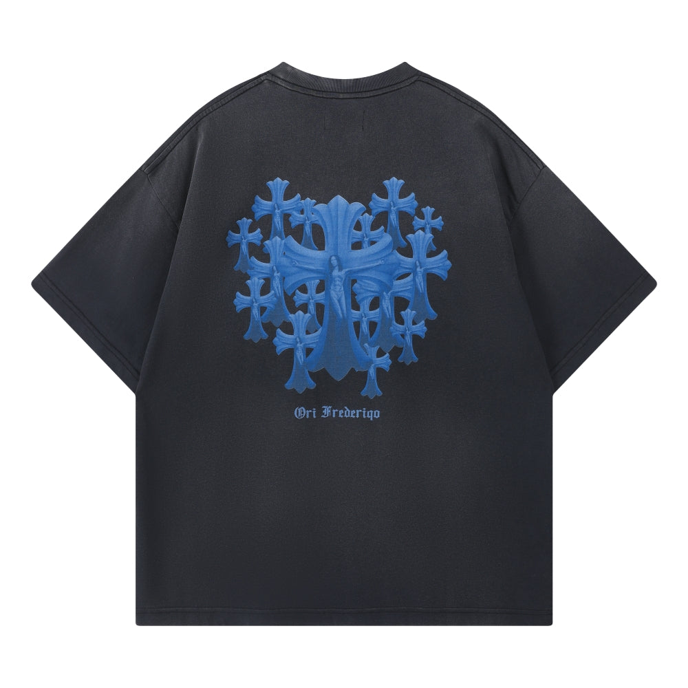 ORI FREDERIQO Printed Washed Short Sleeve T-Shirt - Black | Casual Streetwear for Men | Perfect for Everyday Wear & Urban Fashion