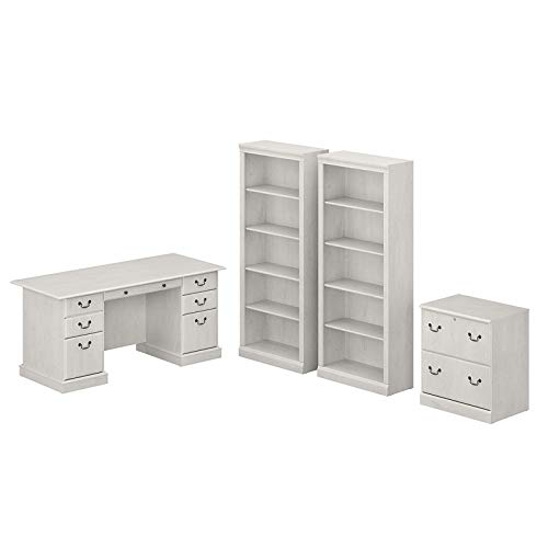 Scranton & Co Saratoga White Oak Executive Desk with Storage - Modern Office Furniture for Home & Business Workspaces