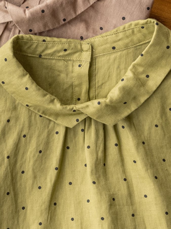 Vintage Cotton Polka Dot Peter Pan Collar Blouse - Retro Style Women's Top for Casual Wear & Office Outfits