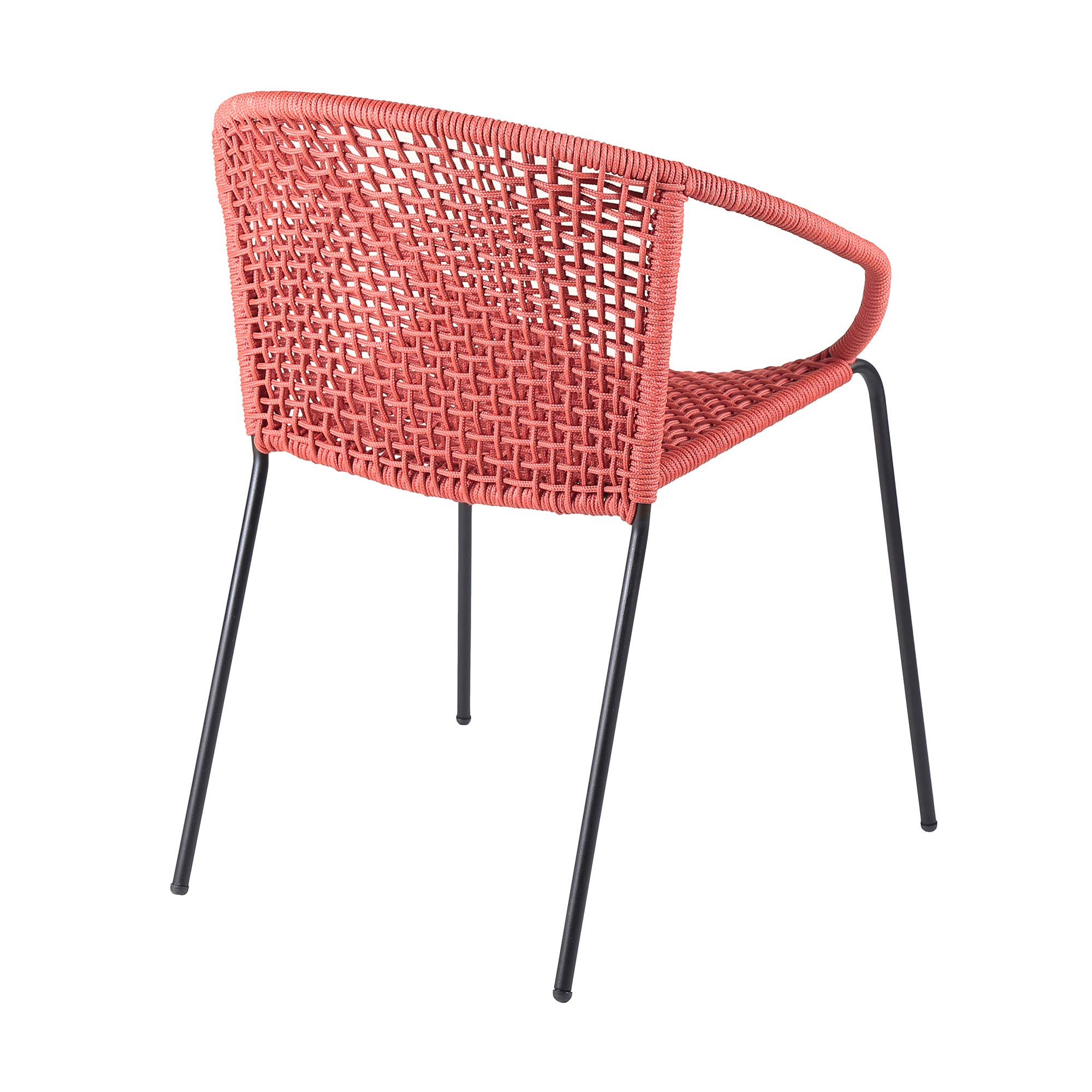 Armen Living Modern Stackable Steel Dining Chair Set of 2 - Indoor Outdoor Patio Furniture with Brick Red Rope - Perfect for Backyard, Garden & Small Space Dining
