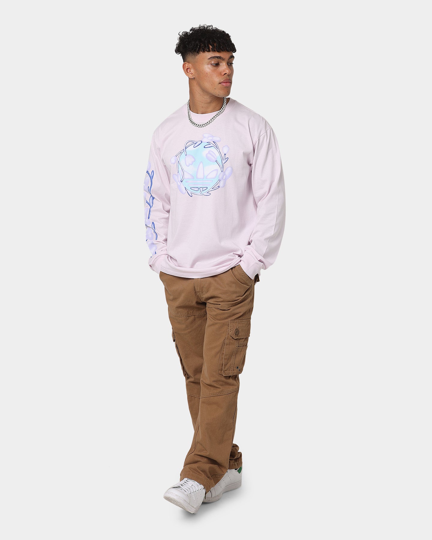 Adidas Trefoil Floral Long Sleeve T-Shirt for Women - Almost Pink & Multi-Colored Design - Casual Wear, Street Style & Spring Outfits