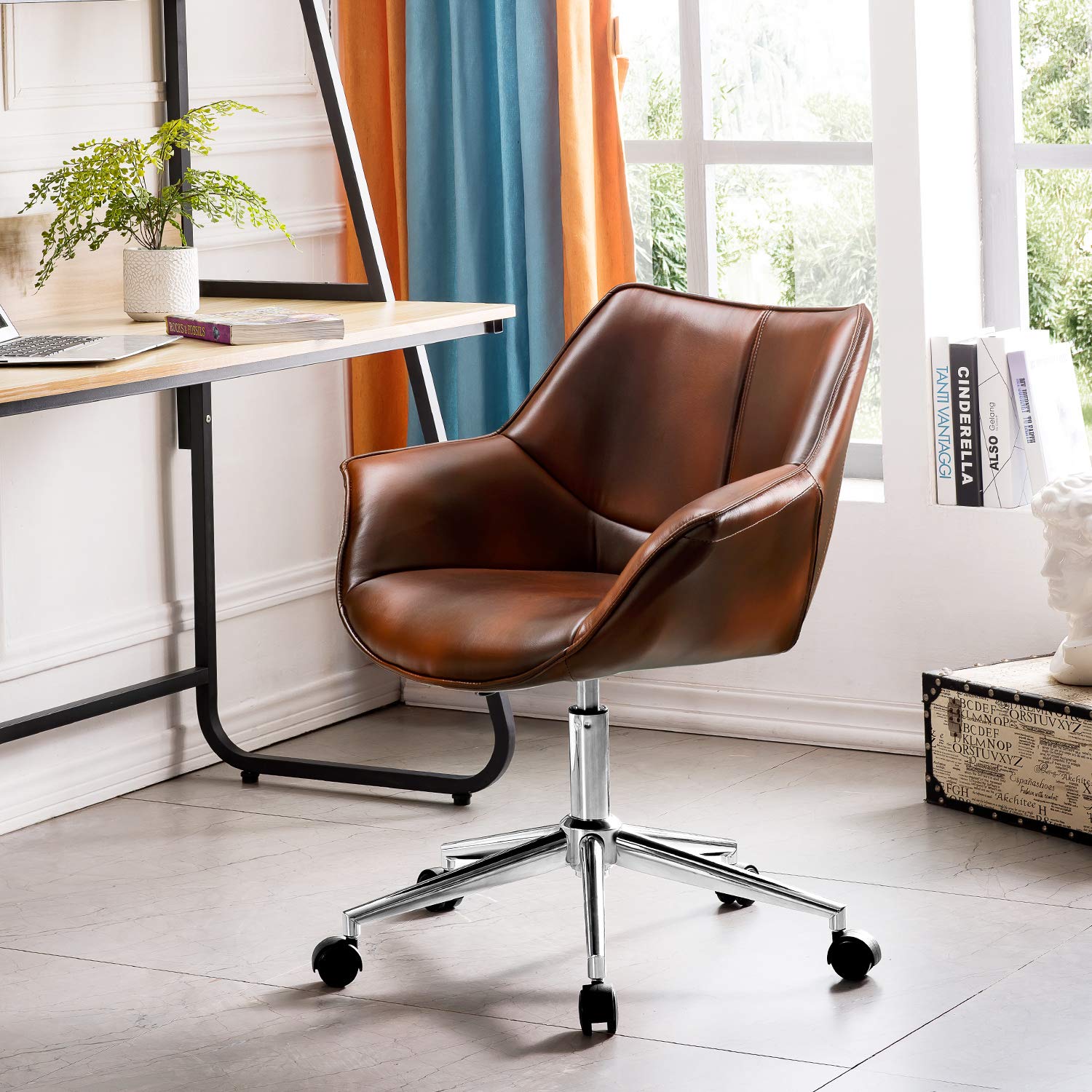 OVIOS Ergonomic Office Chair - Premium Leather & Suede Computer Desk Chair with Chrome Base and Adjustable Arms for Home Office, Conference Room or Gaming Setup - Comfortable Swivel Task Chair for Long Work Sessions