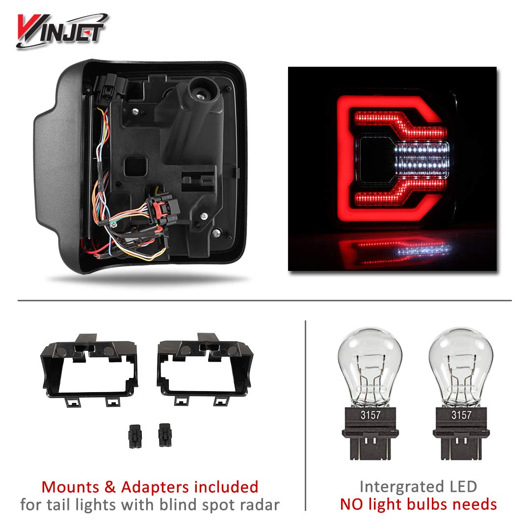 Winjet LED Sequential Tail Lights - Compatible with 2018-2025 Jeep Wrangler JL & 2021-2025 Wrangler 4XE Plug-in (Black Clear) - Waterproof Off-Road Lighting for Jeep Upgrades & Night Driving Safety
