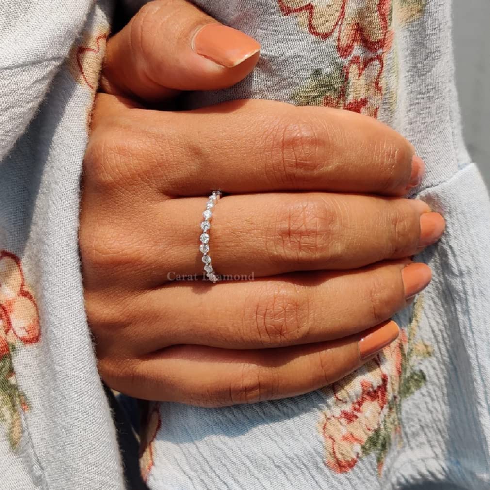 2mm Floating Full Eternity Matching Wedding Band - Round Colorless Moissanite Ring in 925 Sterling Silver | Engagement Ring & Bridal Set with Solitaire Halo Style | Perfect Gift for Her, Anniversary, Proposal & Special Occasions