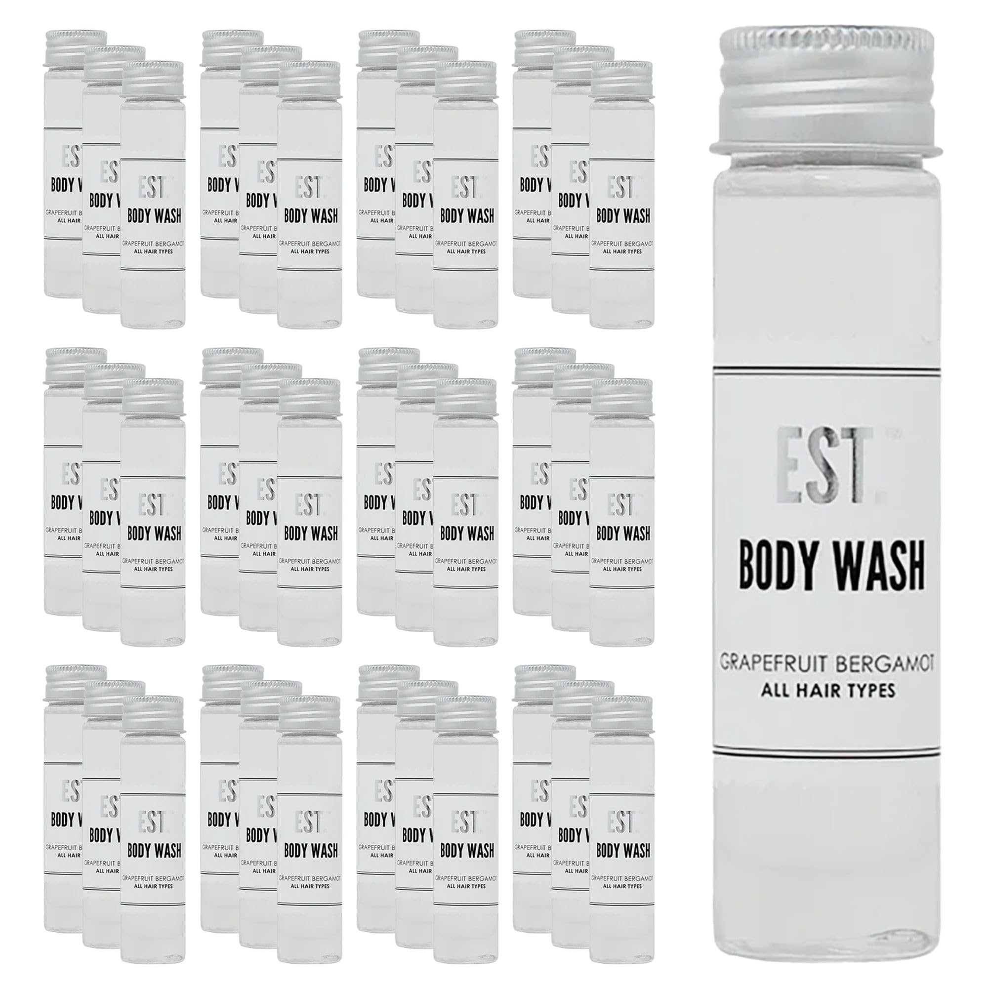 EST. Grapefruit Bergamot Scented Body Wash - Biodegradable & Recyclable Bottle with Screw Top - 1.41oz/40ml Travel Size (Pack of 48) - Perfect for Hotels, Gyms, Spas & Travel Toiletries