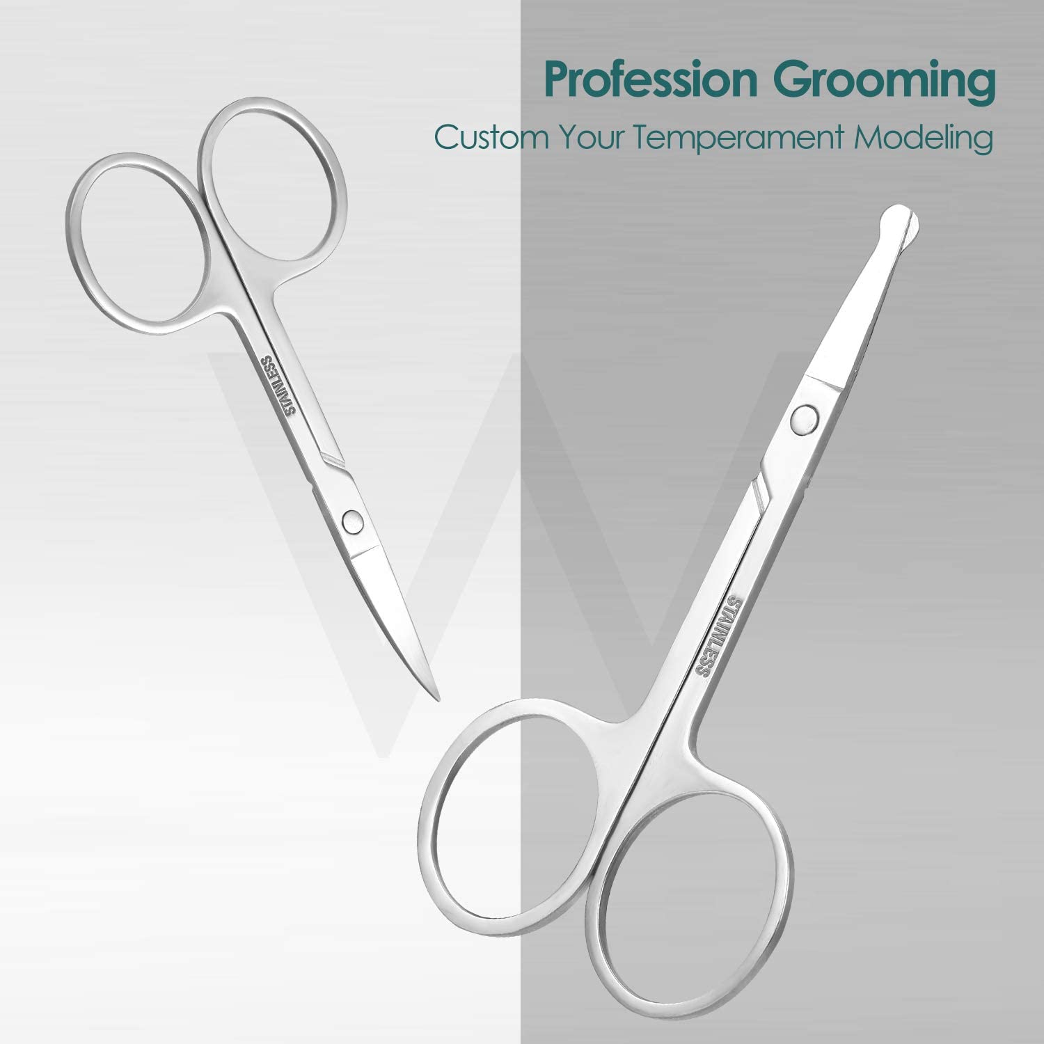 HARU MALL® Professional Stainless Steel Facial Hair & Eyelash Scissors - Precision Beard Trimming & Grooming Kit with Safety Rounded Tips - Perfect for Eyebrow Shaping, Mustache Care & Makeup Application